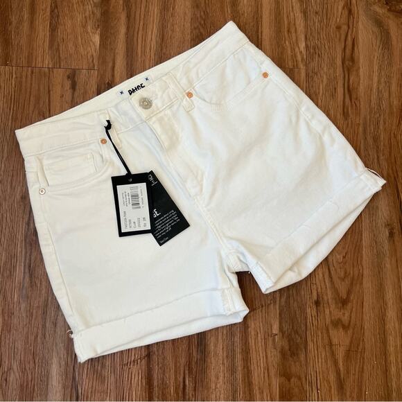 Paige Women’s Cindy Petite White Noise Denim Seersucker Pockets Grand Hem Shorts - Picture 7 of 7